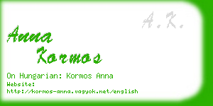 anna kormos business card